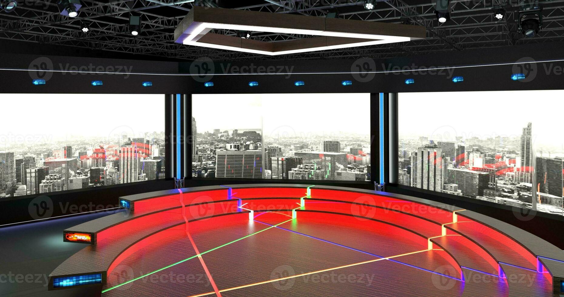 Virtual TV Studio Set. Green screen background. 3d Rendering photo