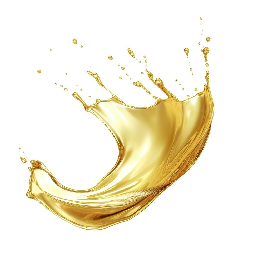 AI generated Golden Oil or Cosmetic essence splash isolated on white background, 3d illustration. AI Generated photo