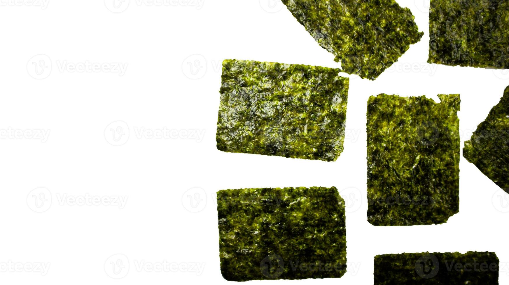 Crispy nori seaweed on white background. Japanese dry seaweed sheets