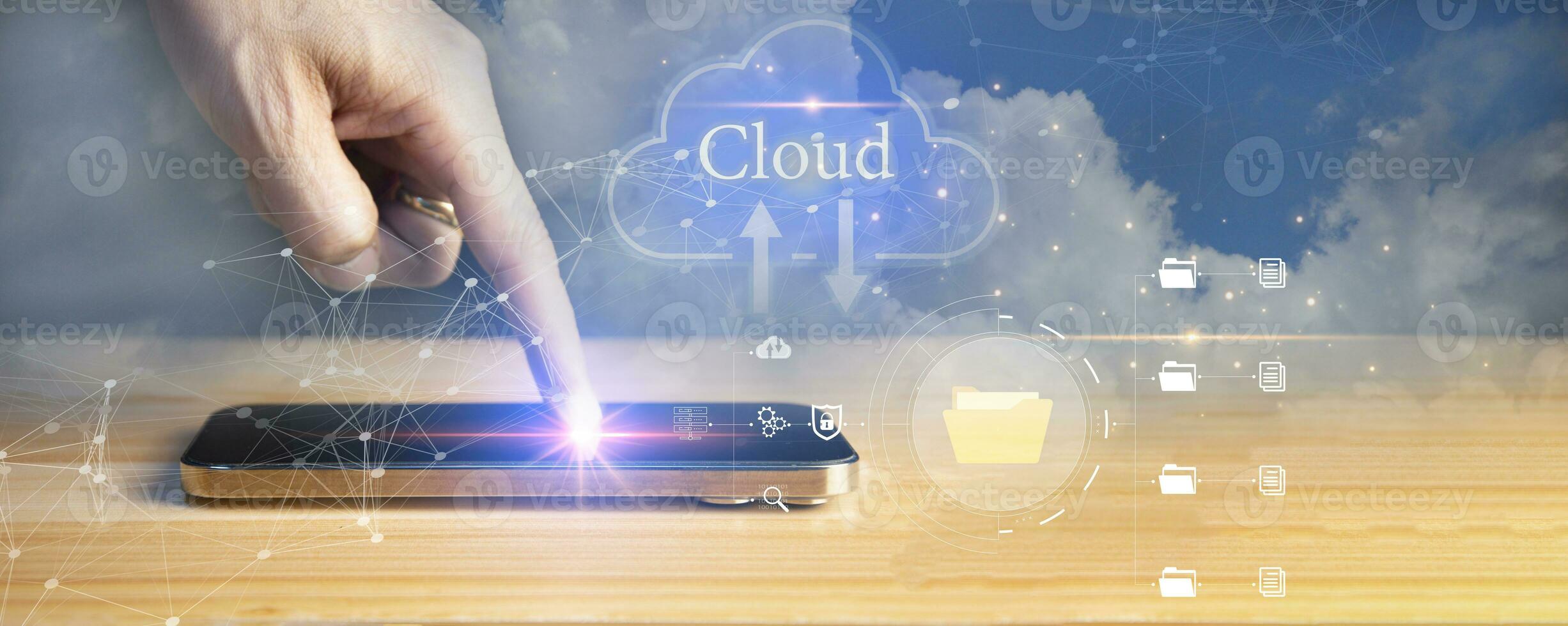 Cloud computing concept - connect device to cloud business man or information technology with cloud computing icon. photo