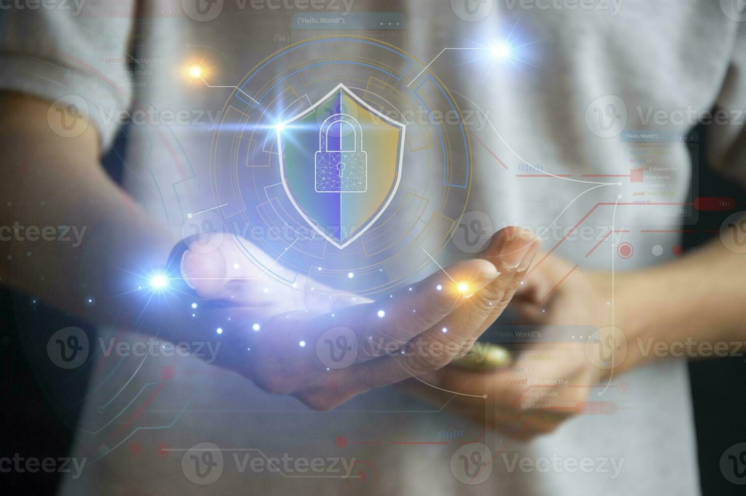 cybersecurity concept, user privacy security and encryption, secure internet access Future technology and cybernetics, screen padlock. photo