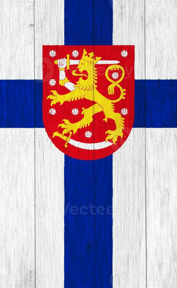 Flag and coat of arms of Republic of Finland on a textured background. Concept collage. photo