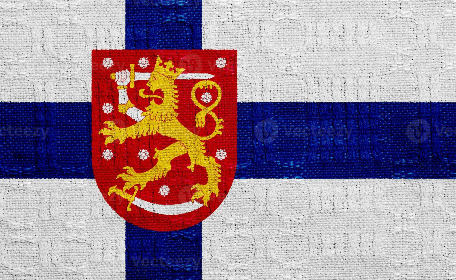 Flag and coat of arms of Republic of Finland on a textured background. Concept collage. photo