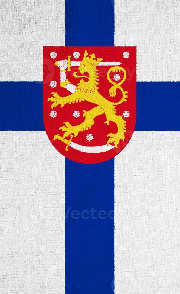 Flag and coat of arms of Republic of Finland on a textured background. Concept collage. photo