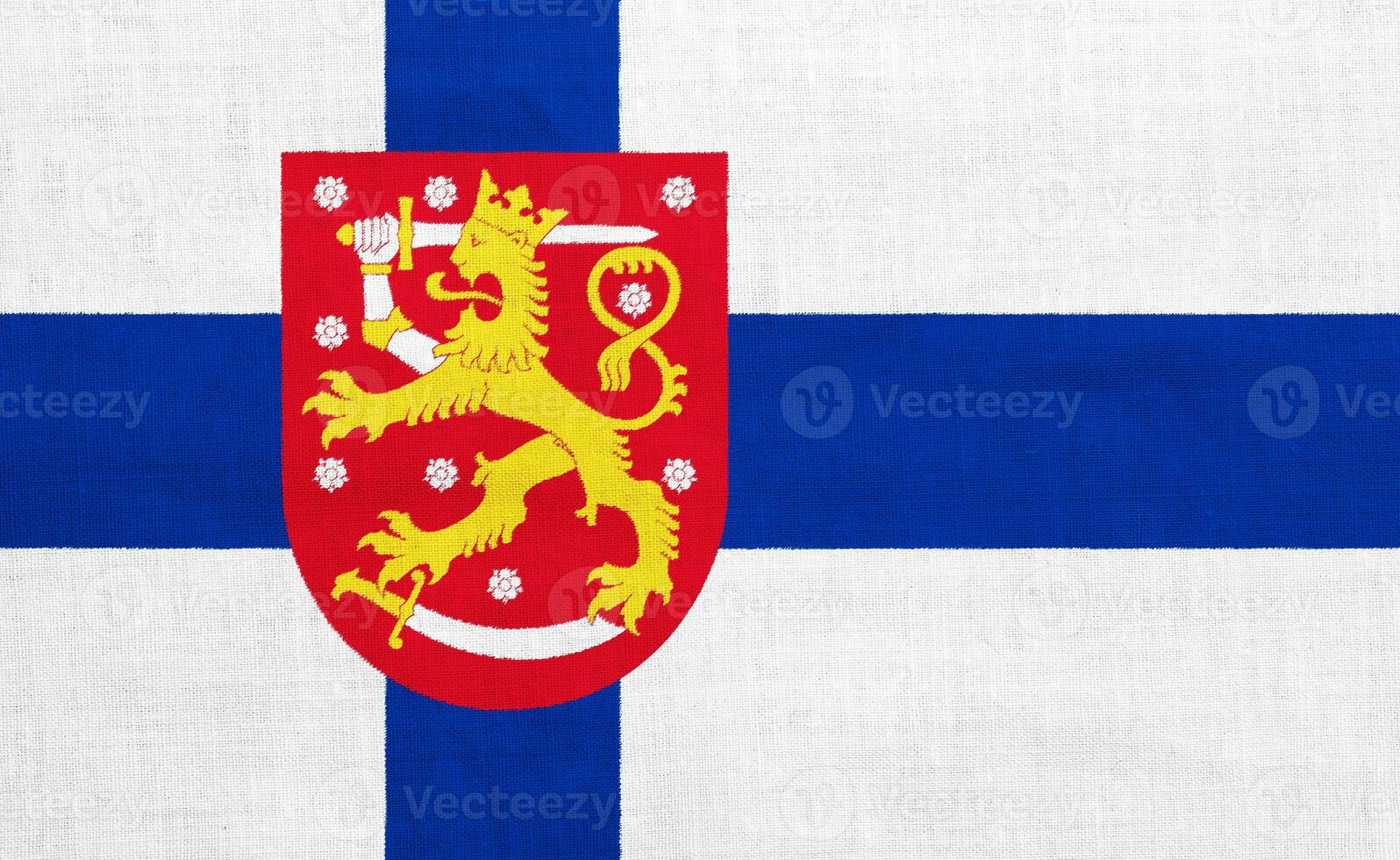 Flag and coat of arms of Republic of Finland on a textured background. Concept collage. photo