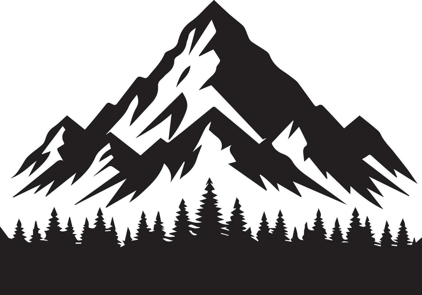 Mountain with forest vector silhouette illustration black color