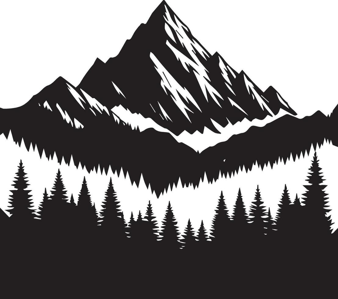 Mountain with forest vector silhouette illustration black color