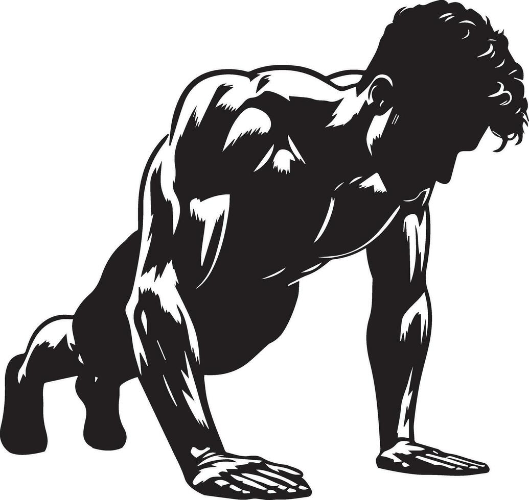 A man push up vector silhouette black color 13