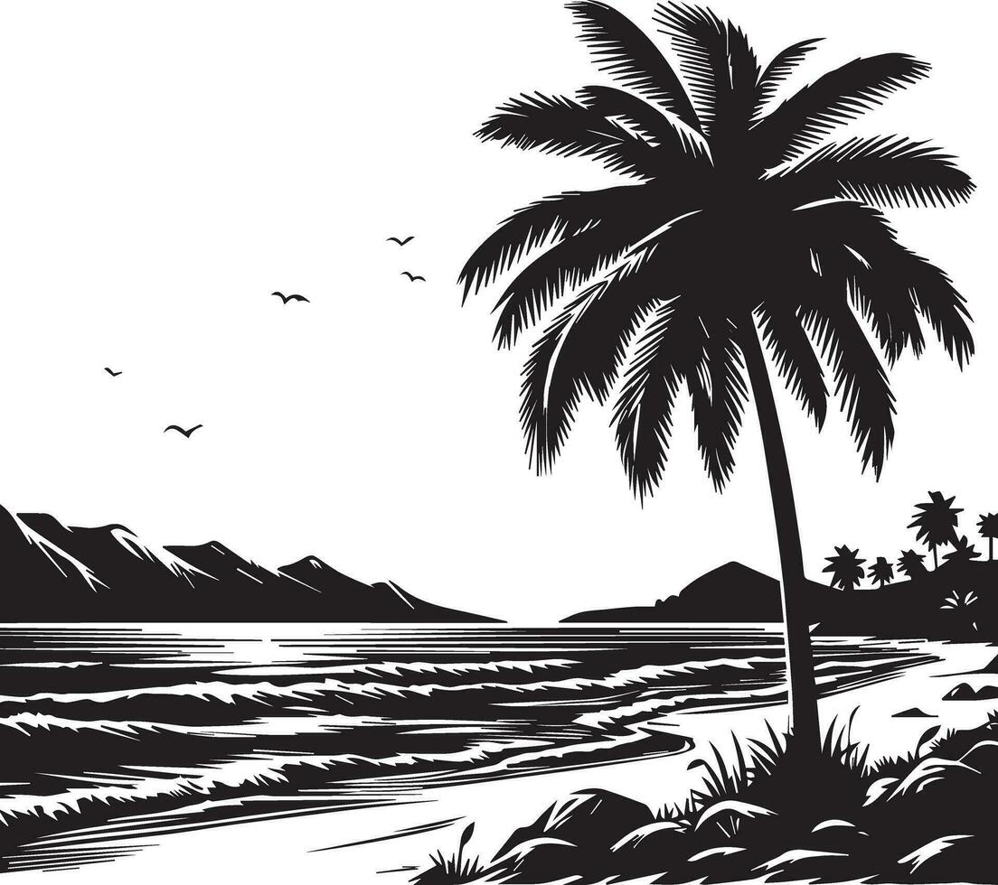 Sea beach vector silhouette illustration 9