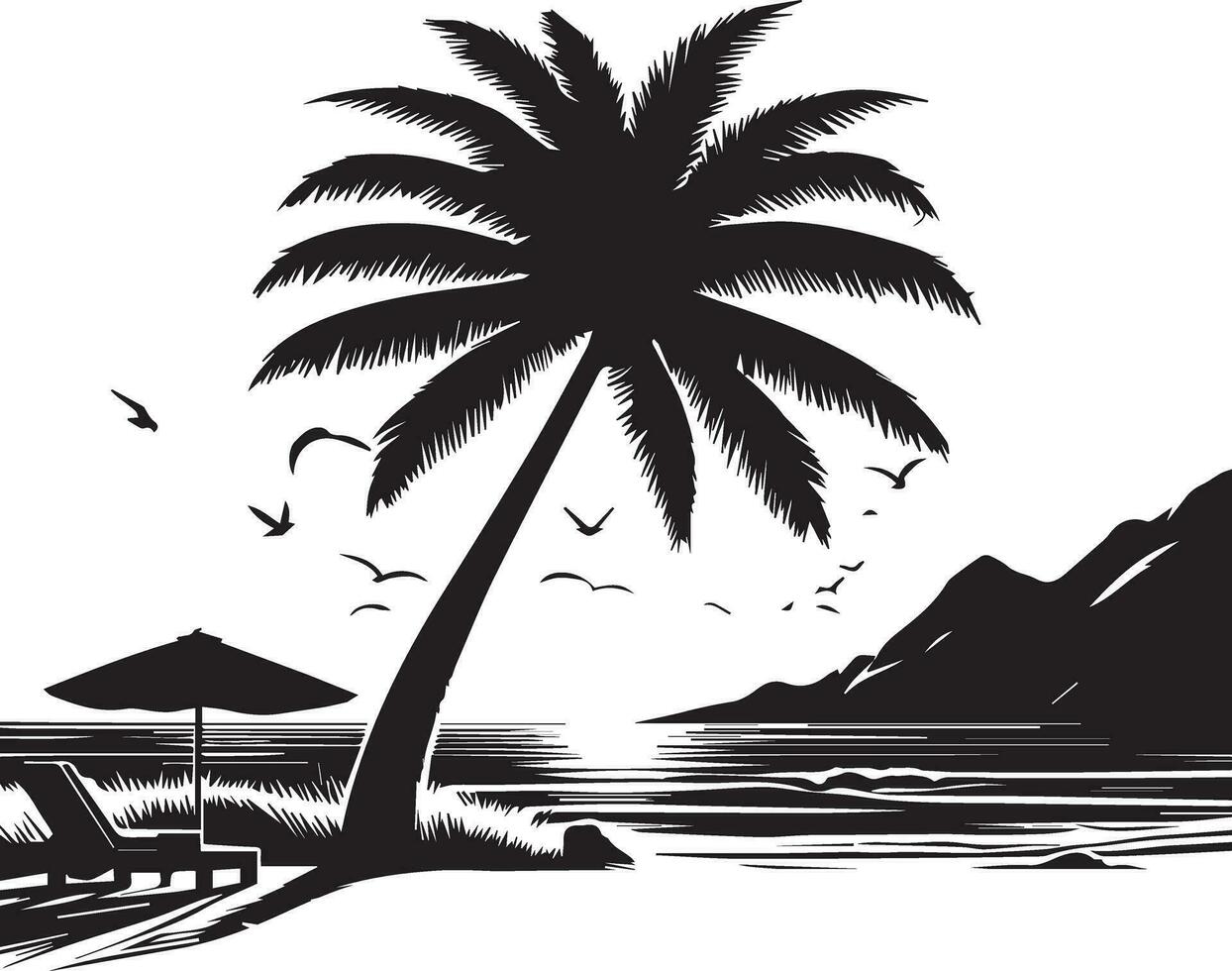 Sea beach vector silhouette illustration