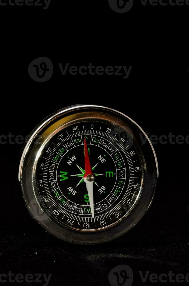 a metal compass on a black background photo