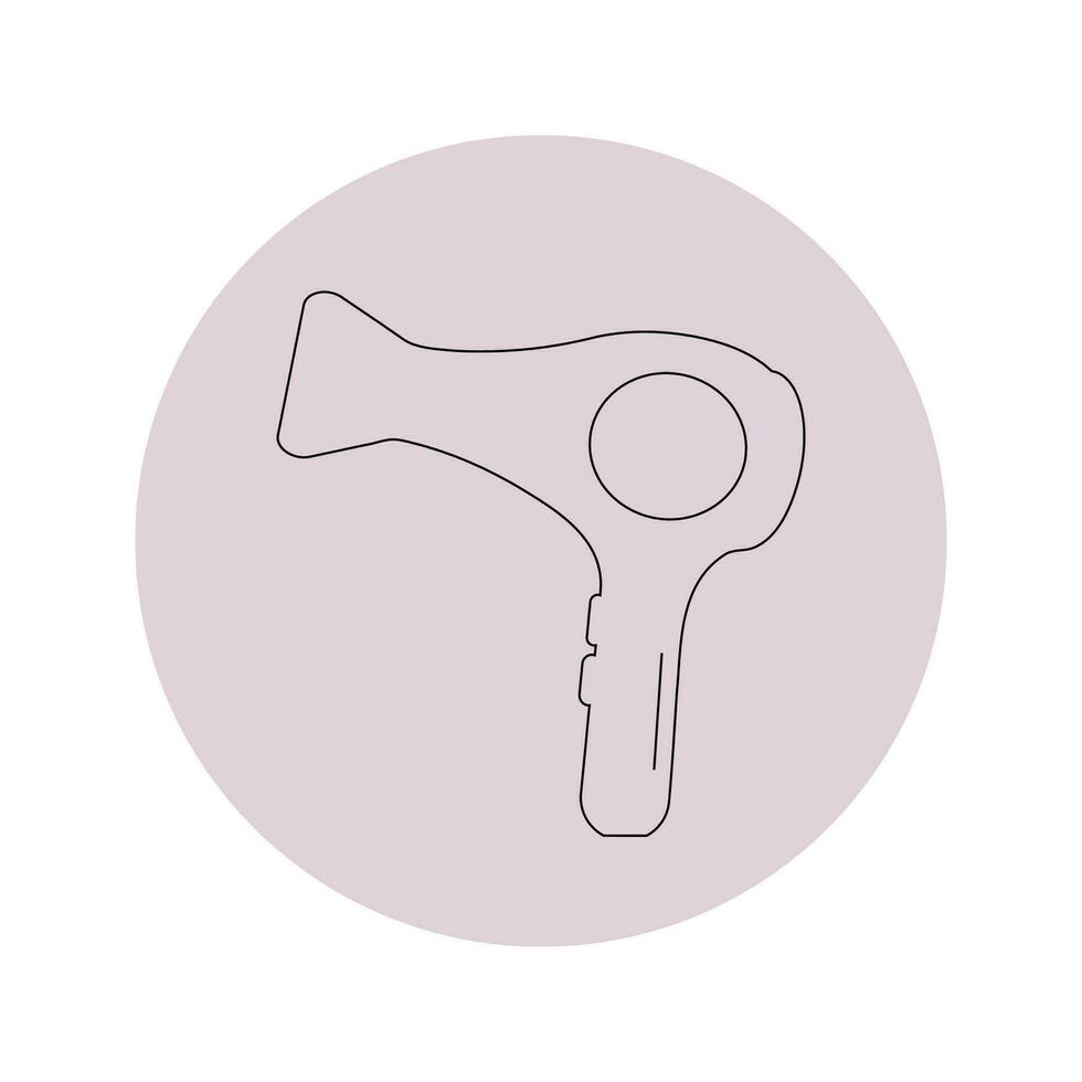 Vector hair dryer icon in a pink circle on a white background.