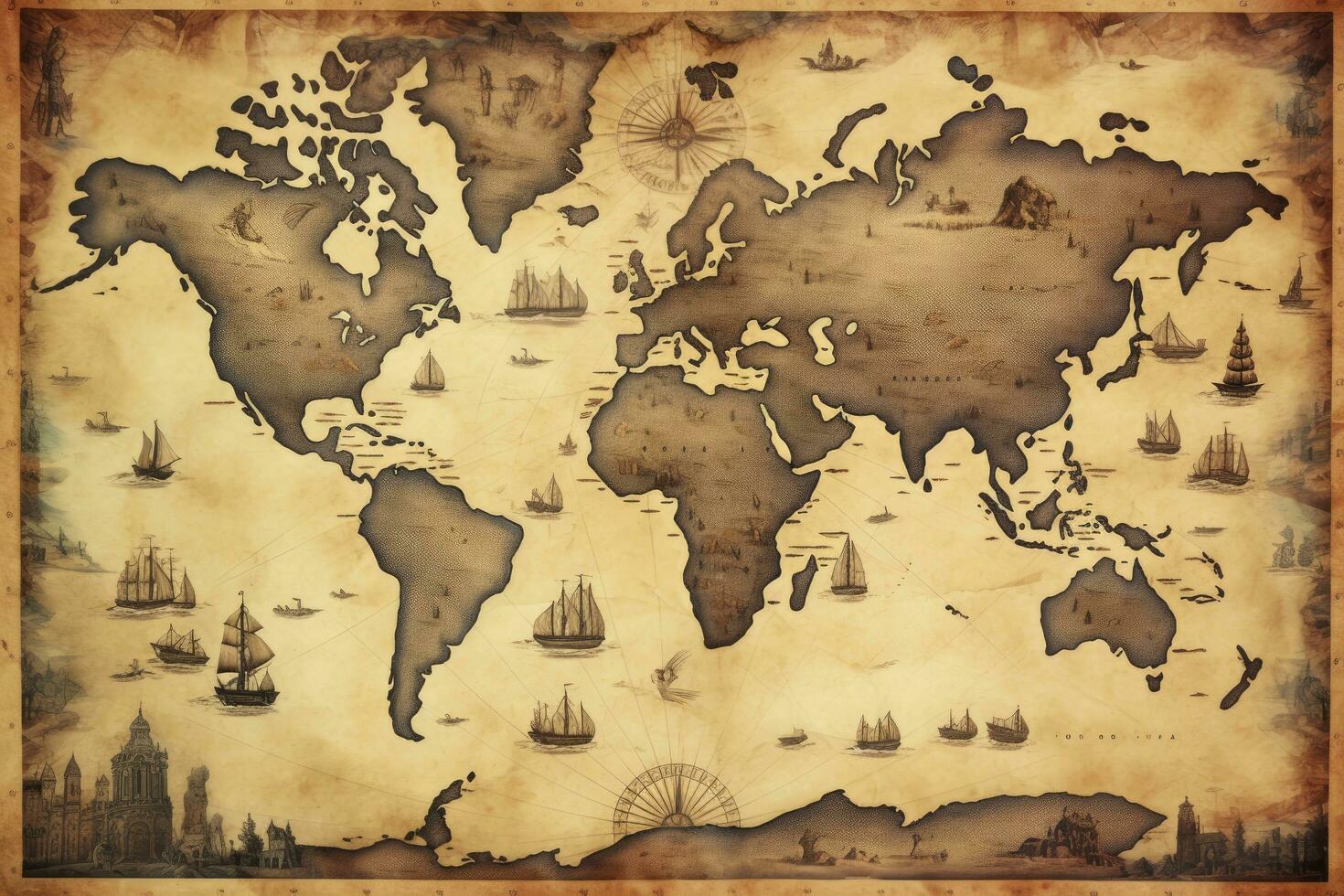 AI generated Great detailed illustration of the world map in vintage style. AI Generated photo