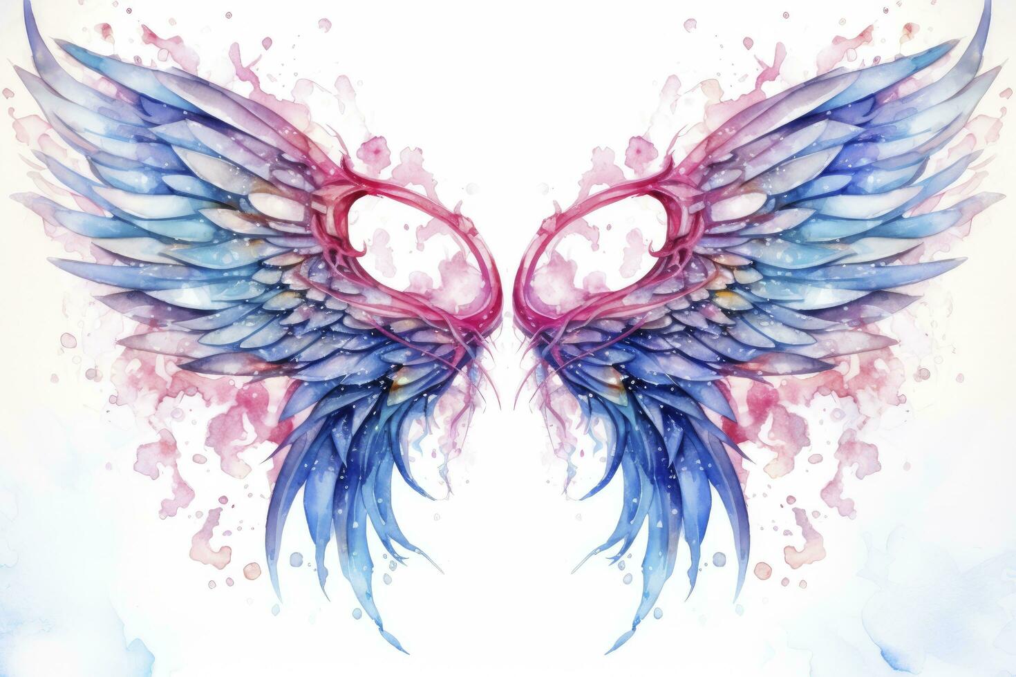 AI generated Beautiful magic watercolor blue pink wings. AI Generated photo