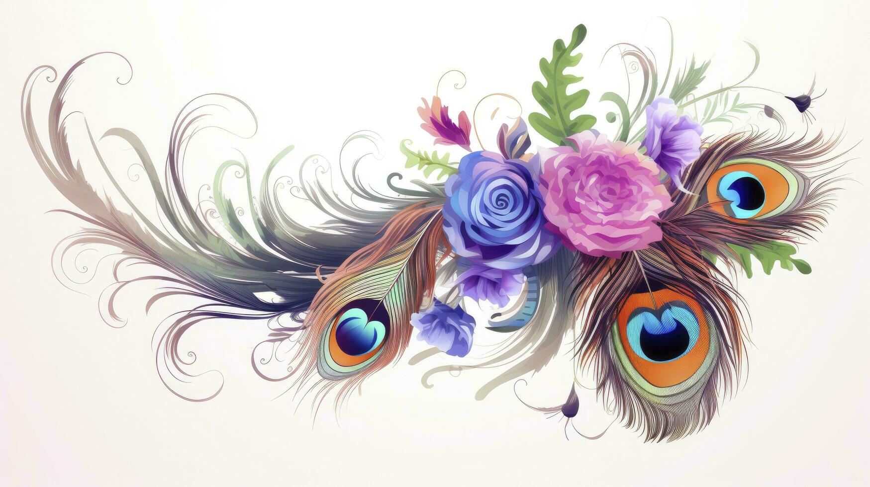AI generated Beautiful florals peacock feather. AI Generated. photo