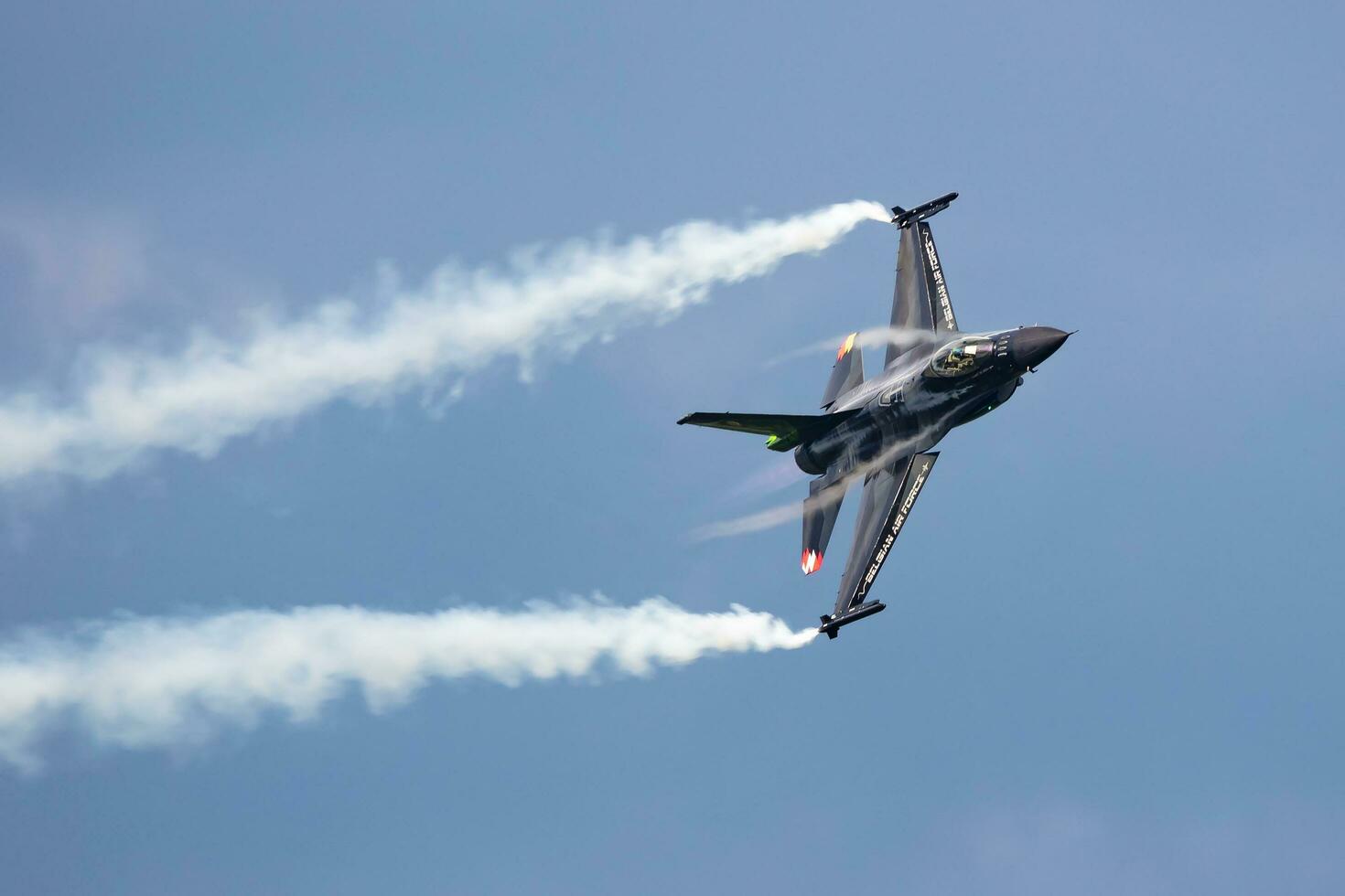 Belgian Air Force Lockheed Martin F-16 Fighting Falcon. Military fighter jet plane at air base. Aviation and aircraft. Air defense. Fly and flying. photo