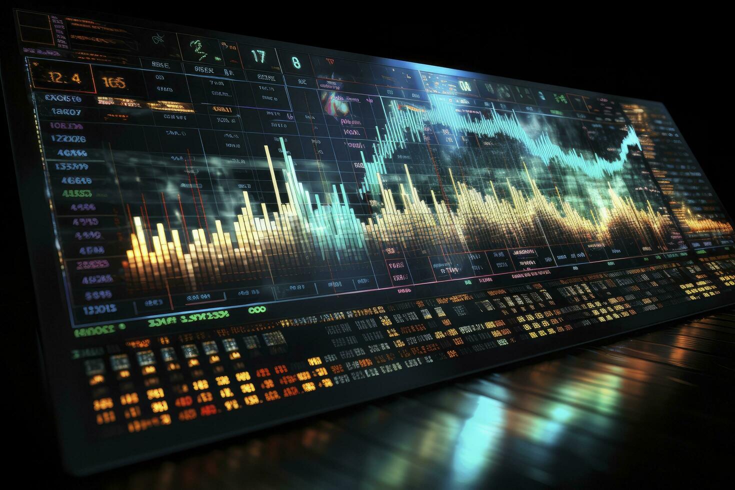 AI generated Digitally Generated Currency and Exchange Stock Chart for Finance and Economy Based Computer Software and Coding Display. AI Generated photo