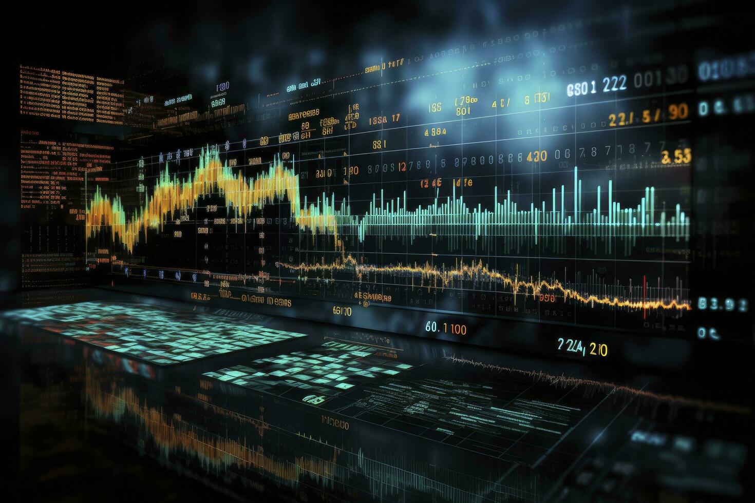 AI generated Digitally Generated Currency and Exchange Stock Chart for Finance and Economy Based Computer Software and Coding Display. AI Generated photo