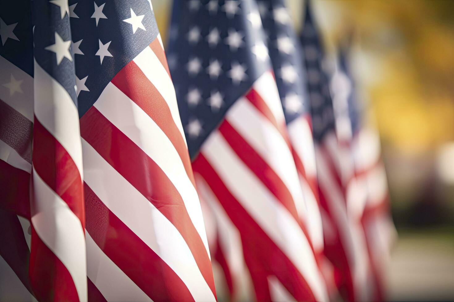 AI generated Closeup of an American flag in a row. AI Generated photo