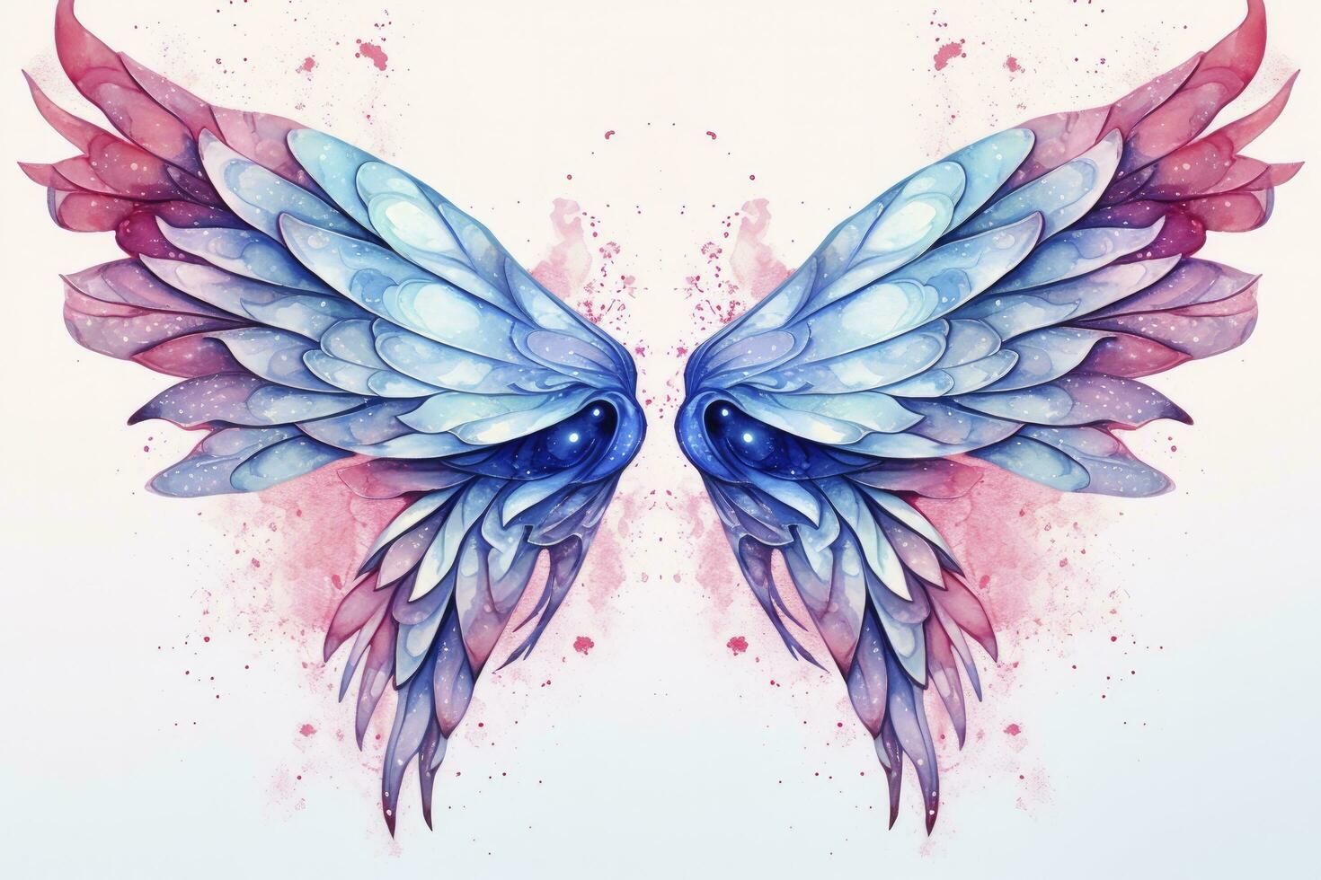 AI generated Beautiful magic watercolor blue pink wings. AI Generated photo