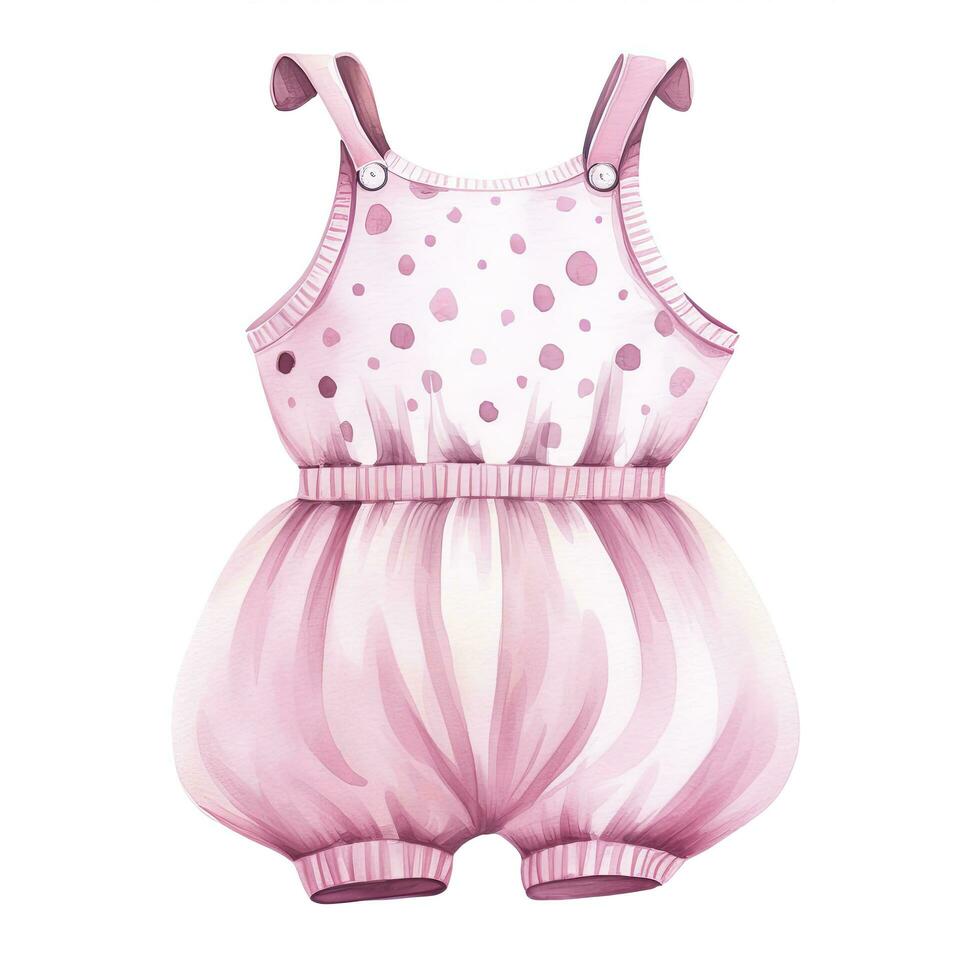 AI generated Pink baby girl romper in watercolors on a white background. AI Generated photo