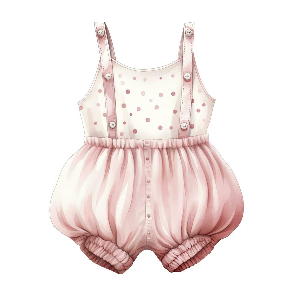 AI generated Pink baby girl romper in watercolors on a white background. AI Generated photo