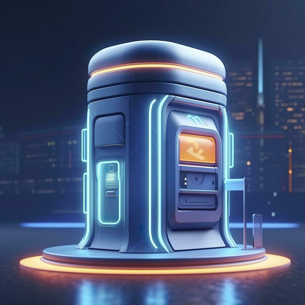 AI generated Futuristic Illustration of Cylindrical Car Battery, Electric Battery Station at a Gas Station. AI Generative photo