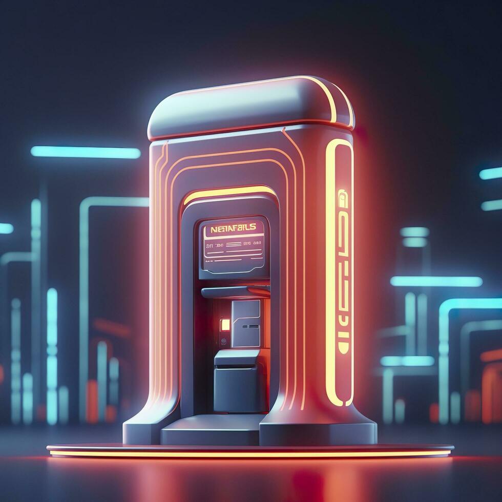 AI generated Futuristic Illustration of Cylindrical Car Battery, Electric Battery Station at a Gas Station. AI Generative photo