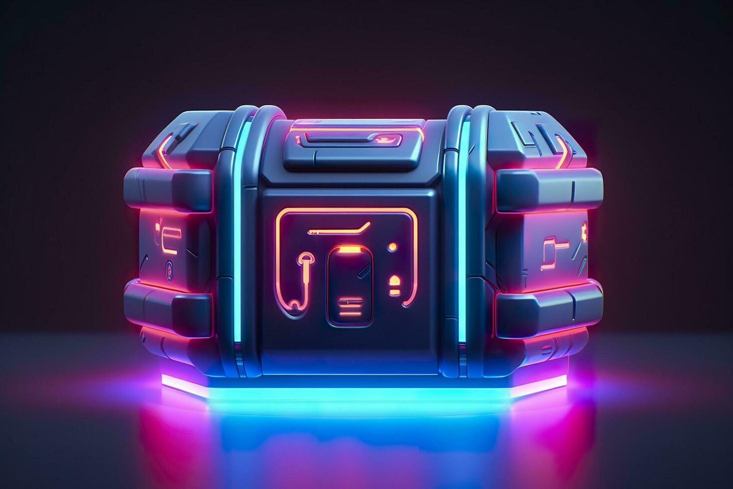 AI generated Modern and Futuristic Neon Digital Gaming Chest in Cartoon Pixar 3D Blender Style. AI Generative photo