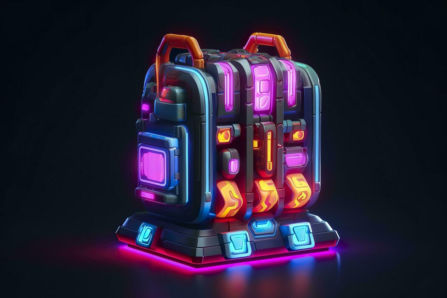 AI generated Modern and Futuristic Neon Digital Gaming Chest in Cartoon Pixar 3D Blender Style. AI Generative photo