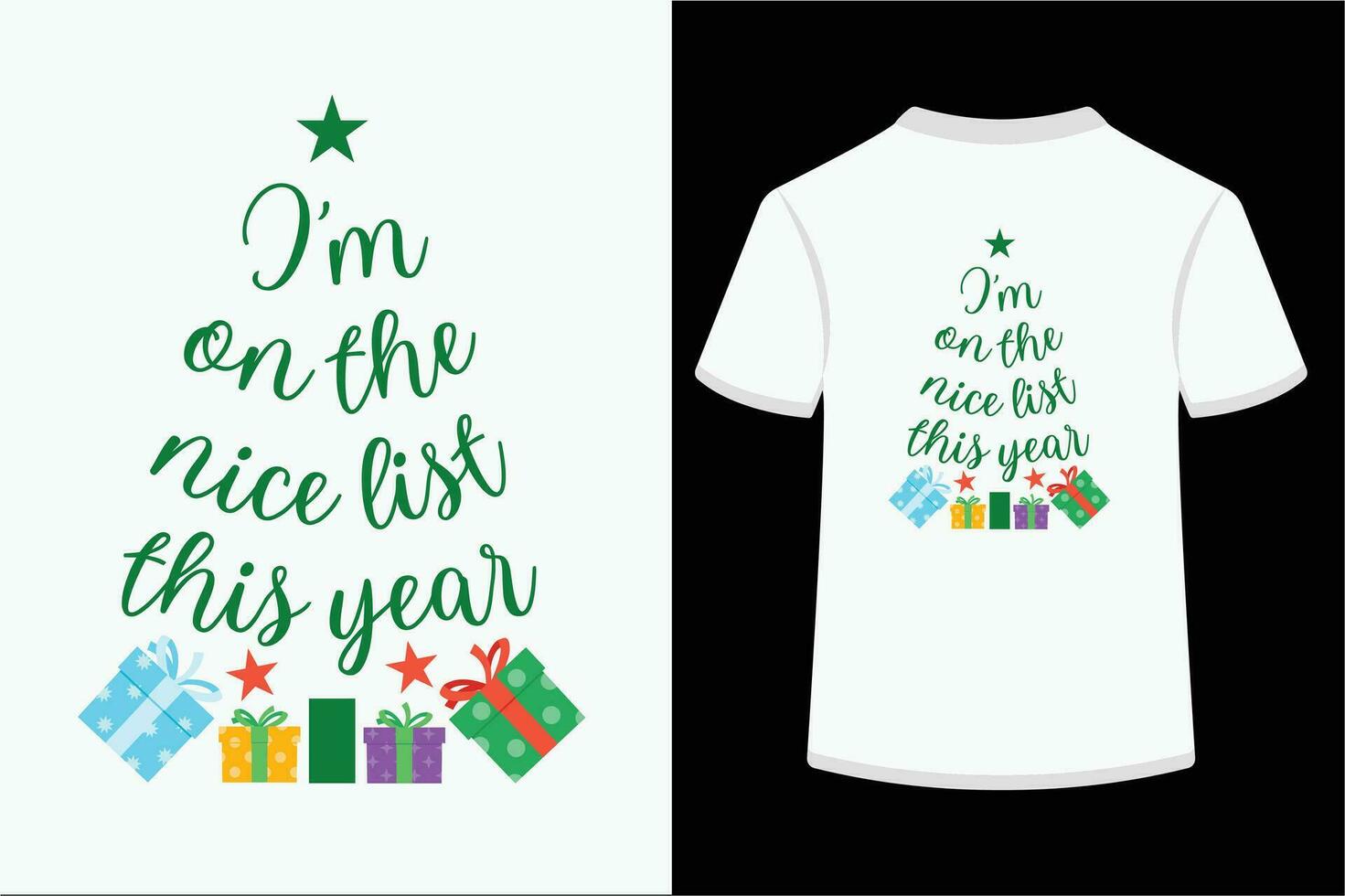 soy en el bonito lista esta año. Navidad camiseta diseño. vector