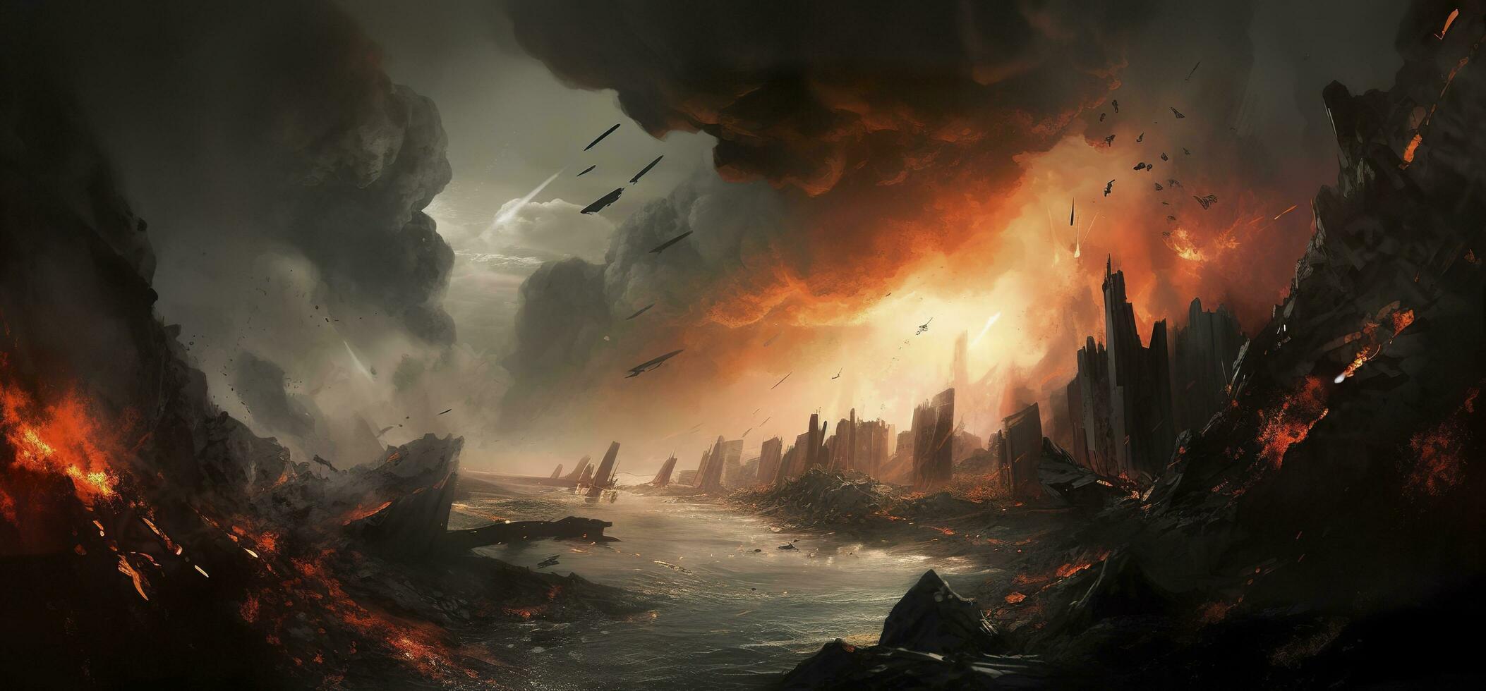AI generated World Collapse. Doomsday Scene in a Digital Painting. AI Generative photo