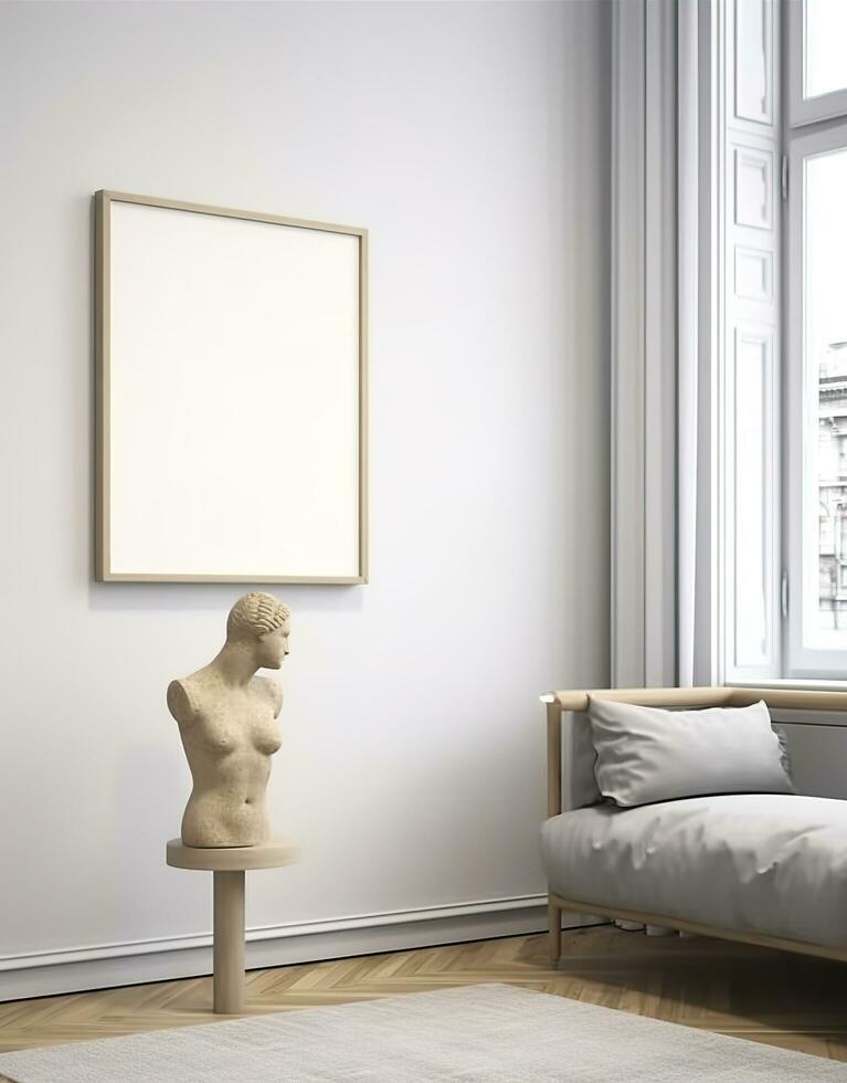 AI generated Mockup frame in contemporary Scandinavian living room interior, 3d render. AI Generative photo