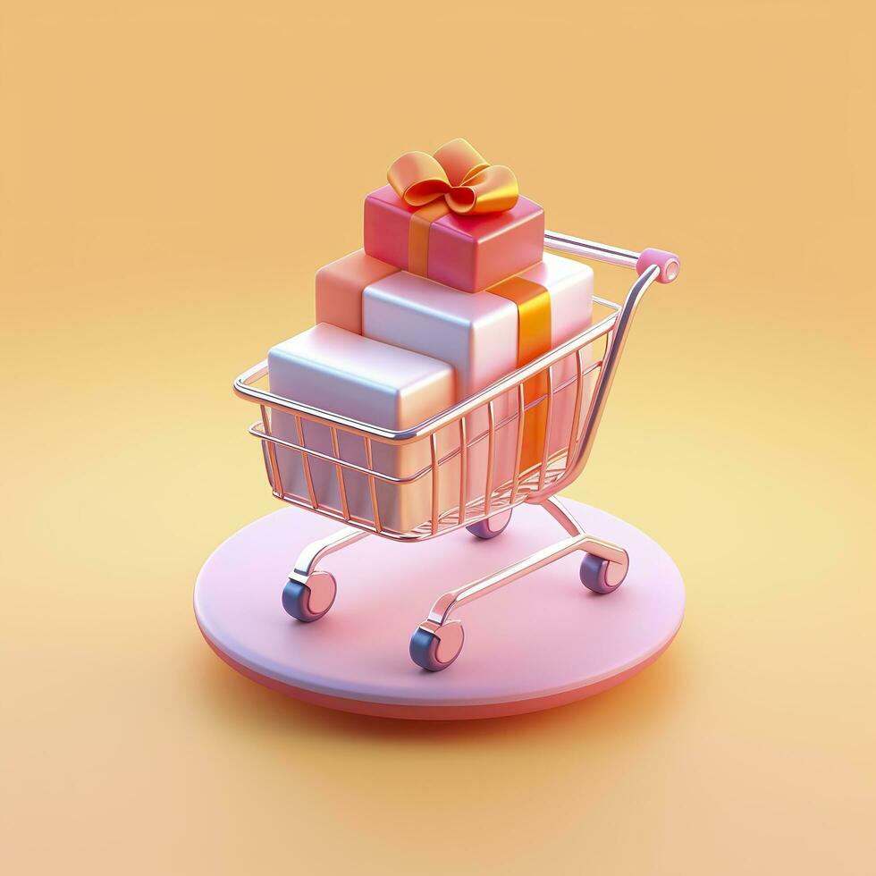 AI generated Light Orange and Pink Shopping Cart with Gift Box Icon. AI Generative photo