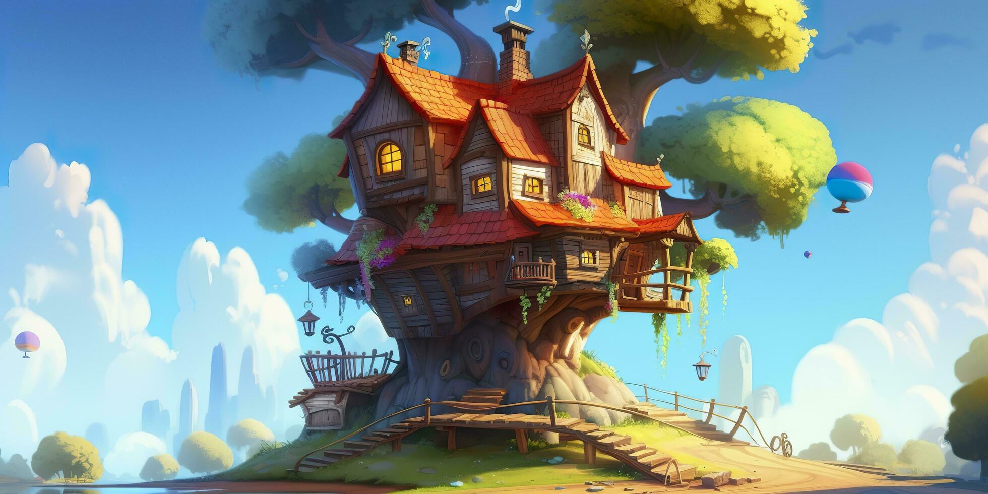 AI generated Cute Cartoon Fantasy Home on a Sunny Day. AI Generative photo