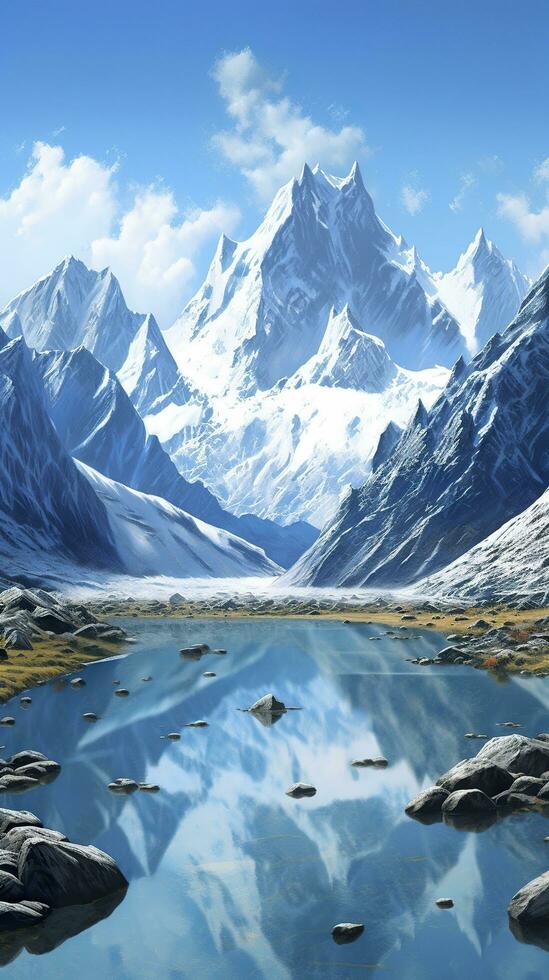 AI generated The beauty of a majestic and snow capped mountain range, with rugged peaks, AI Generative photo