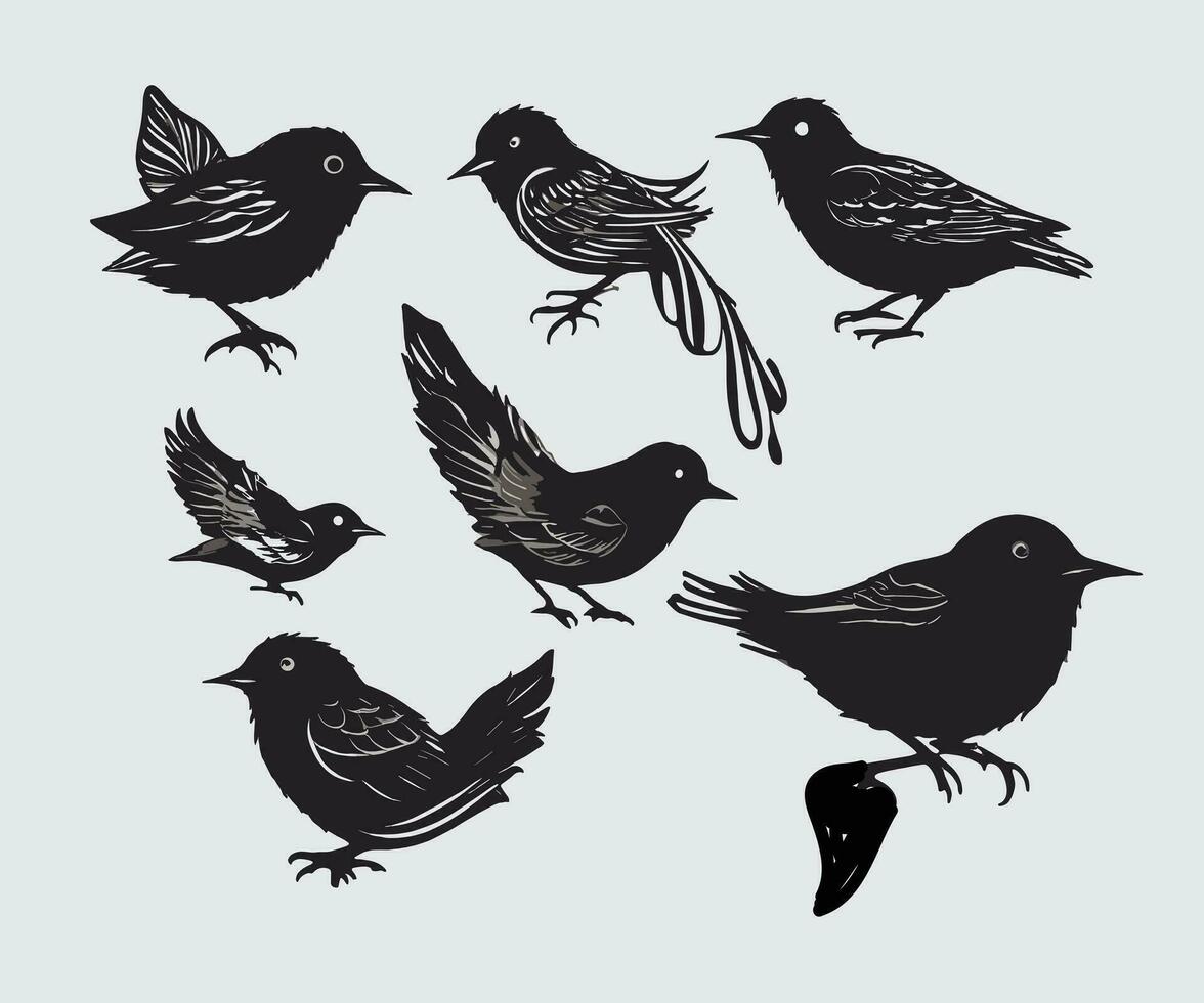 AI generated Hand drawn birds silhouette set vector