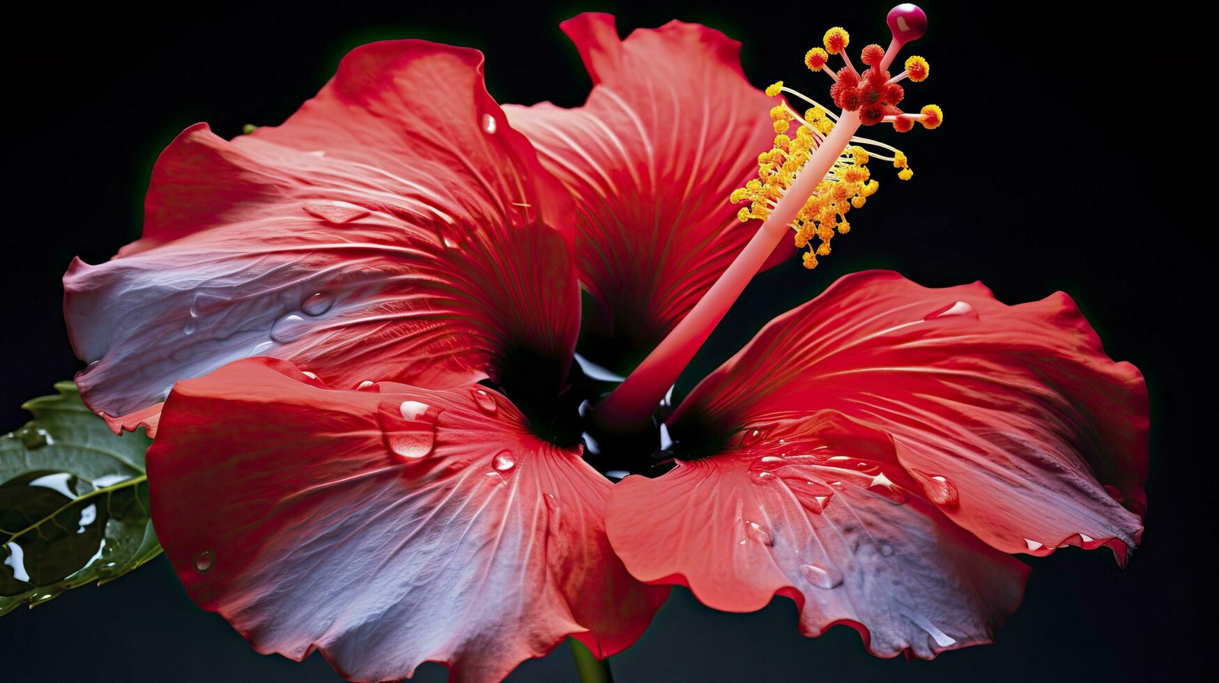 AI generated A hibiscus flower with water a dark background. photo