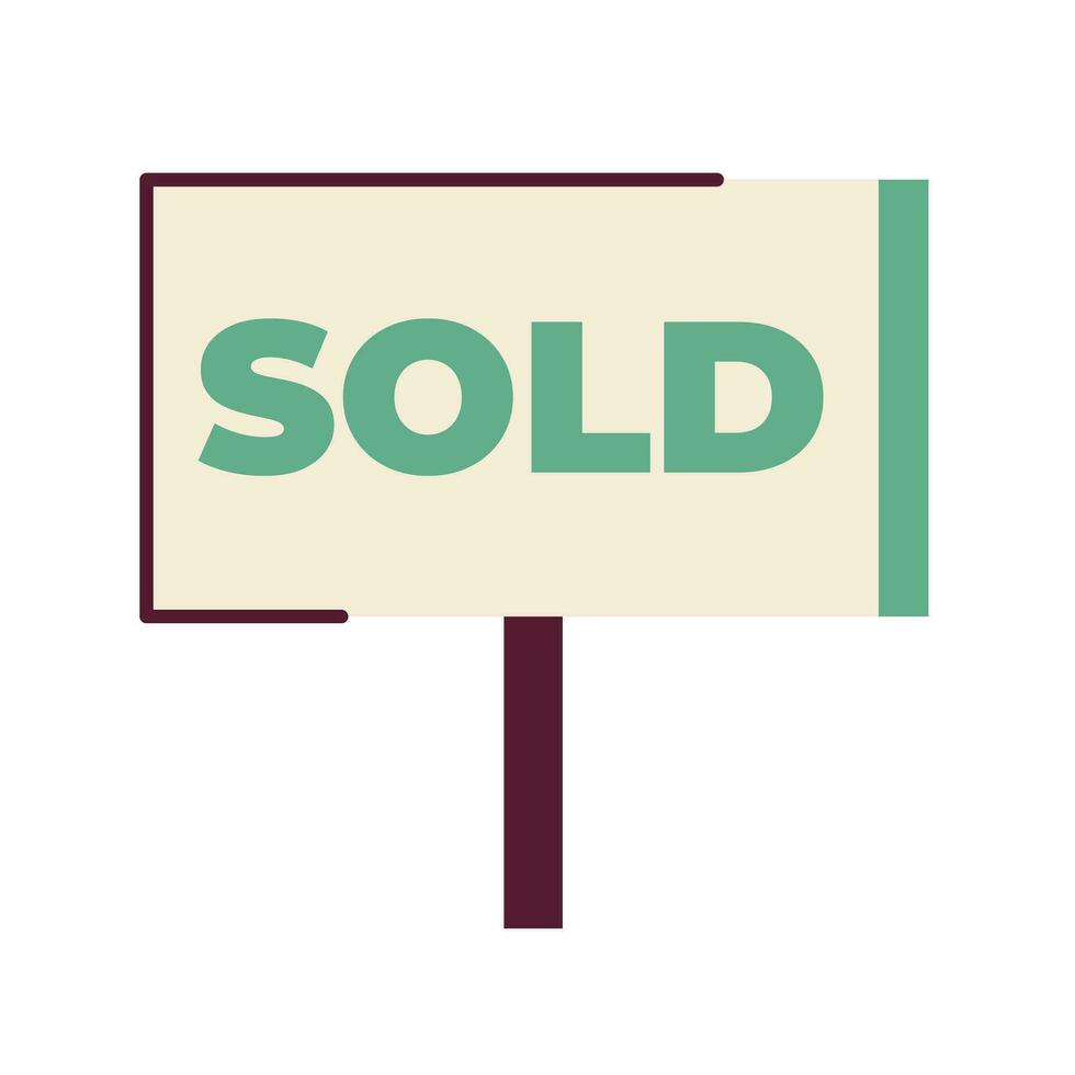 Sold house signboard real estate 2D cartoon object. Bought home. Realtor realestate sign isolated vector item white background. Purchased property. Realty yard sign color flat spot illustration