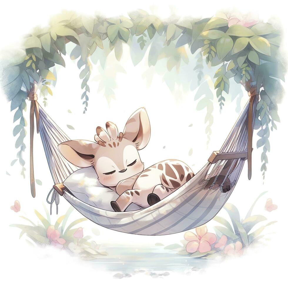 AI generated A sleepy baby zebra in a hammock. watercolor illustrations. AI Generated photo