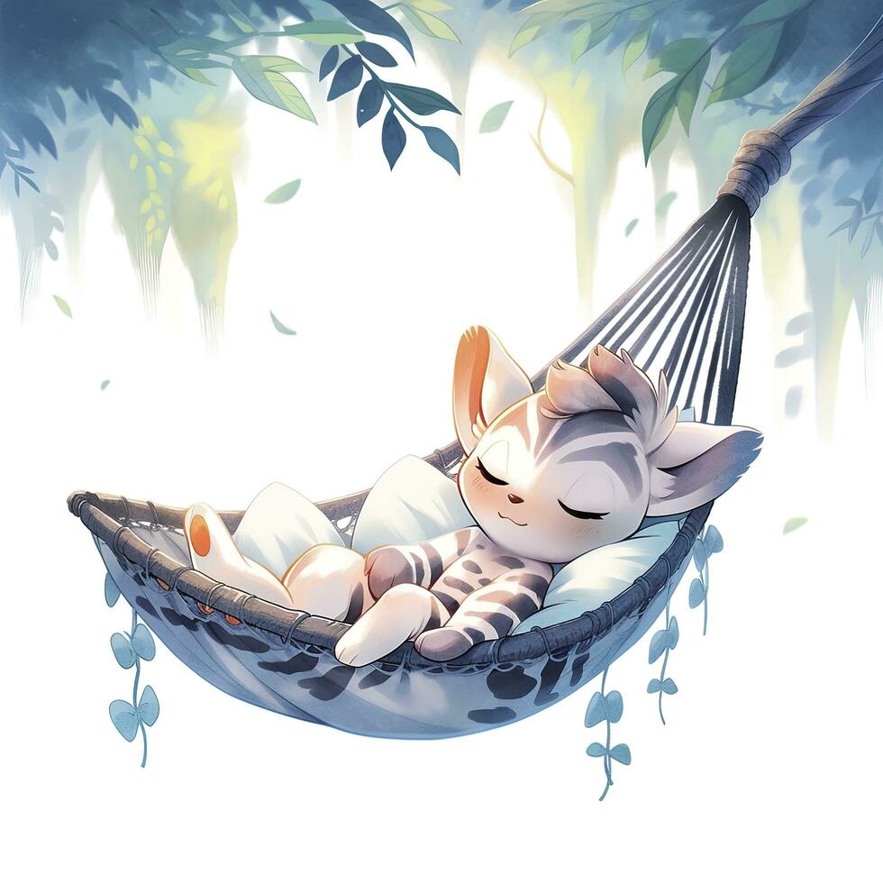 AI generated A sleepy baby zebra in a hammock. watercolor illustrations. AI Generated photo
