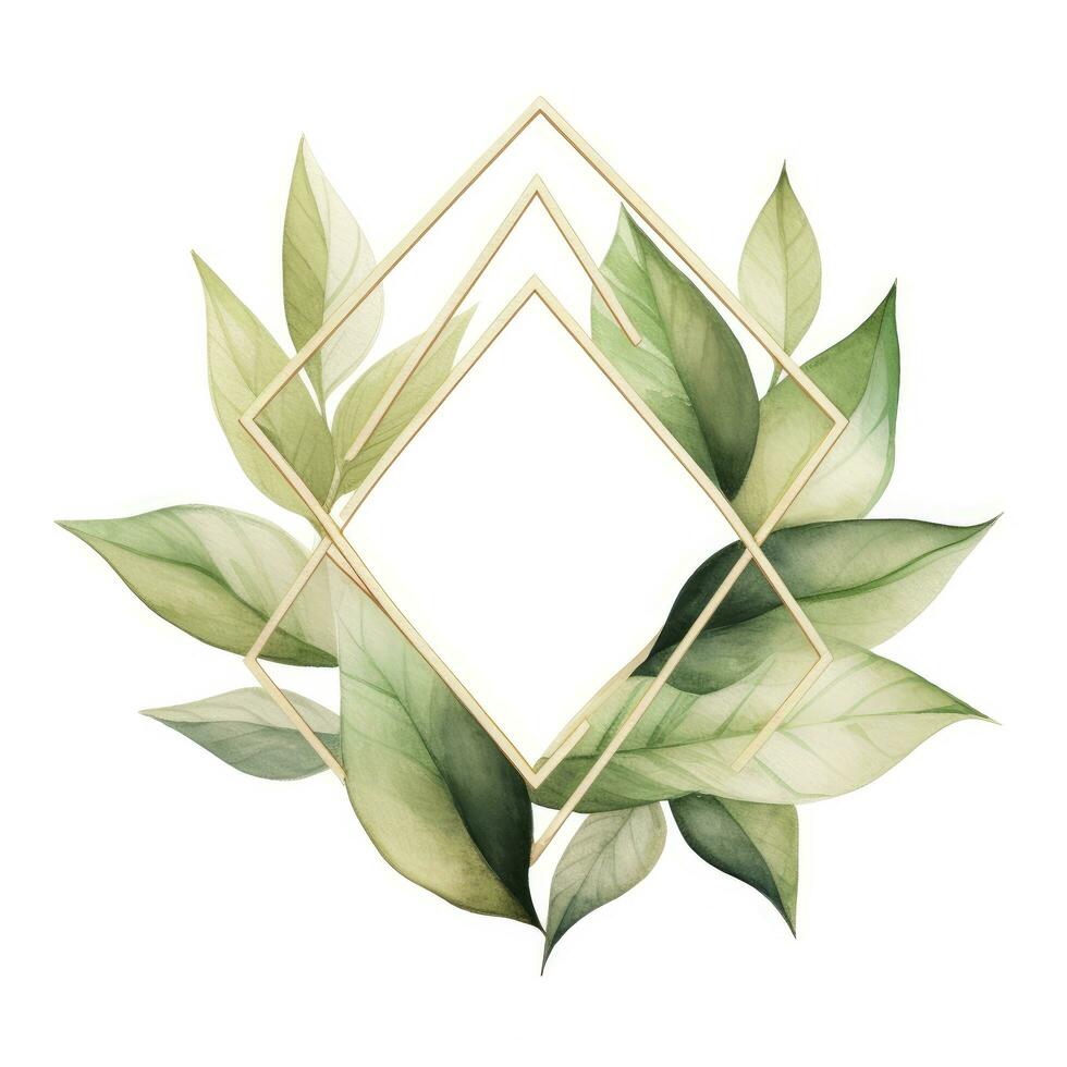 AI generated Watercolor geometry shape wreath with green leaf. AI Generated photo