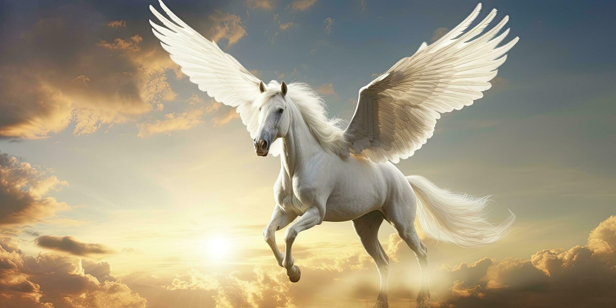 AI generated A white horse with wings. AI Generated photo