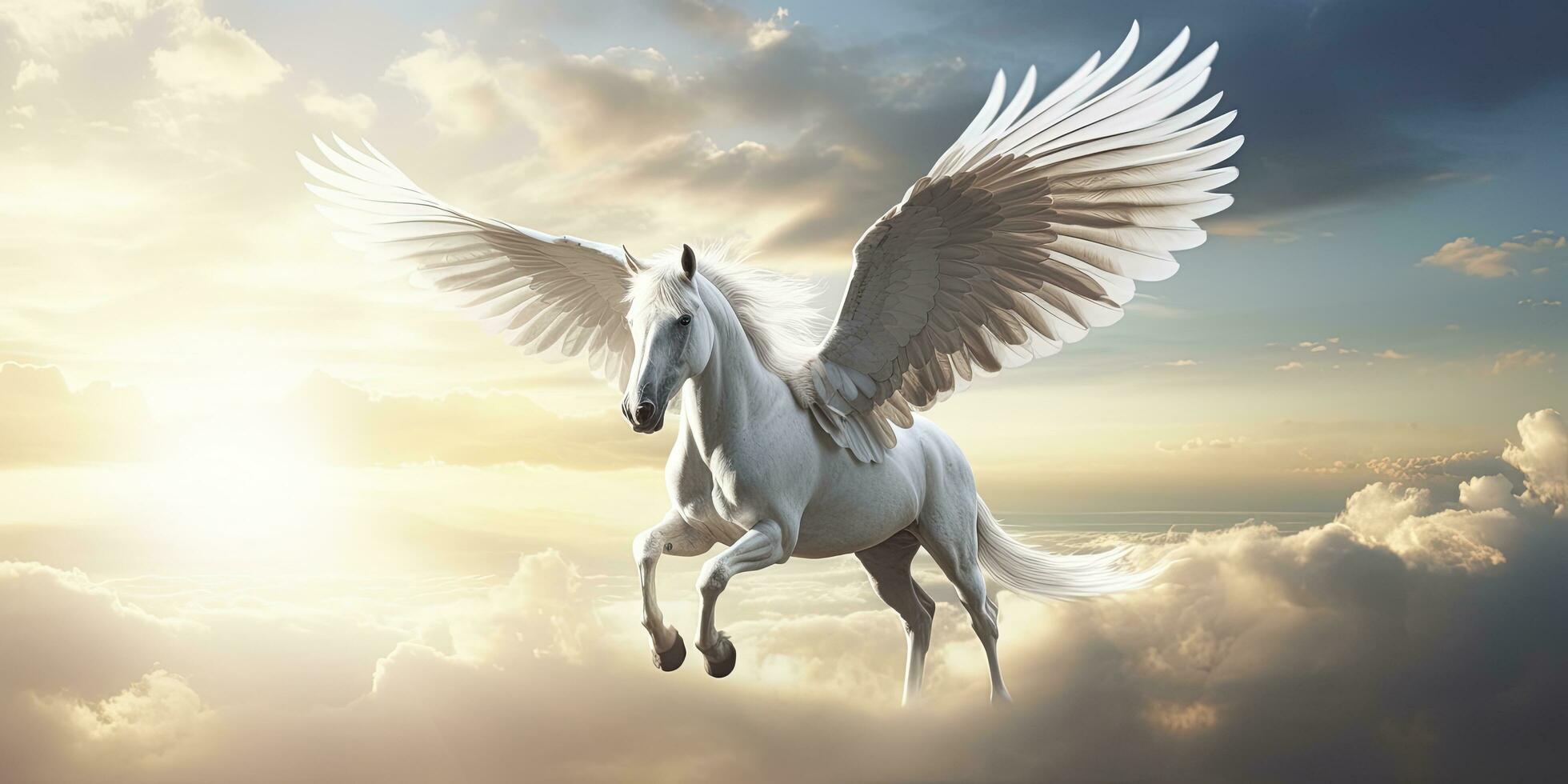 AI generated A white horse with wings. AI Generated photo