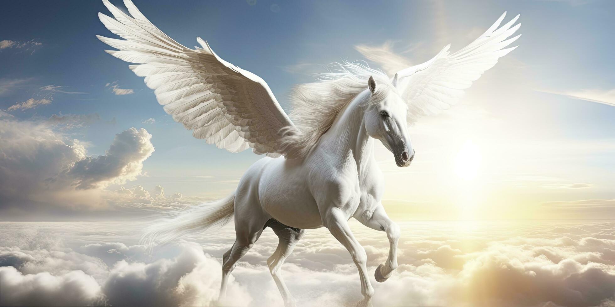 AI generated A white horse with wings. AI Generated photo