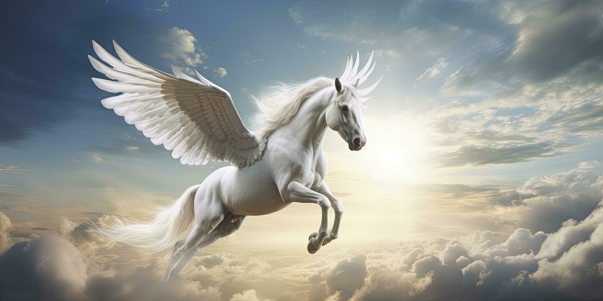 AI generated A white horse with wings. AI Generated photo