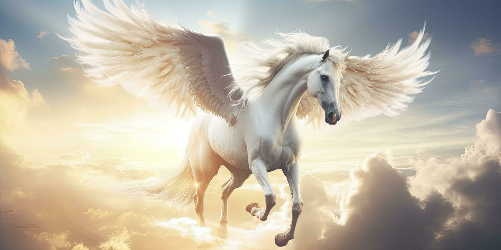 AI generated A white horse with wings. AI Generated photo