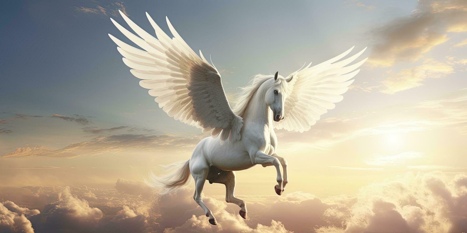 AI generated A white horse with wings. AI Generated photo