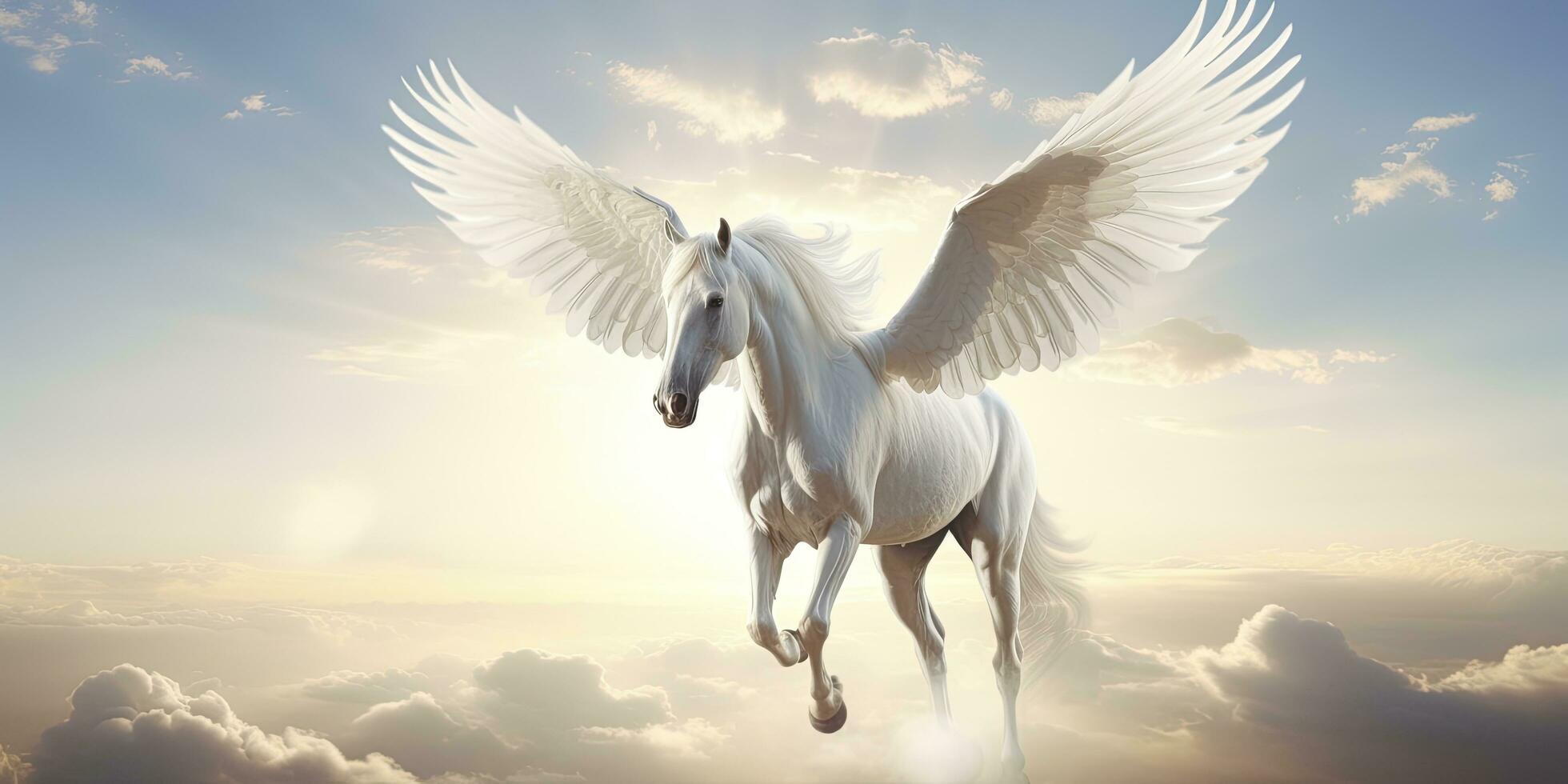 AI generated A white horse with wings. AI Generated photo