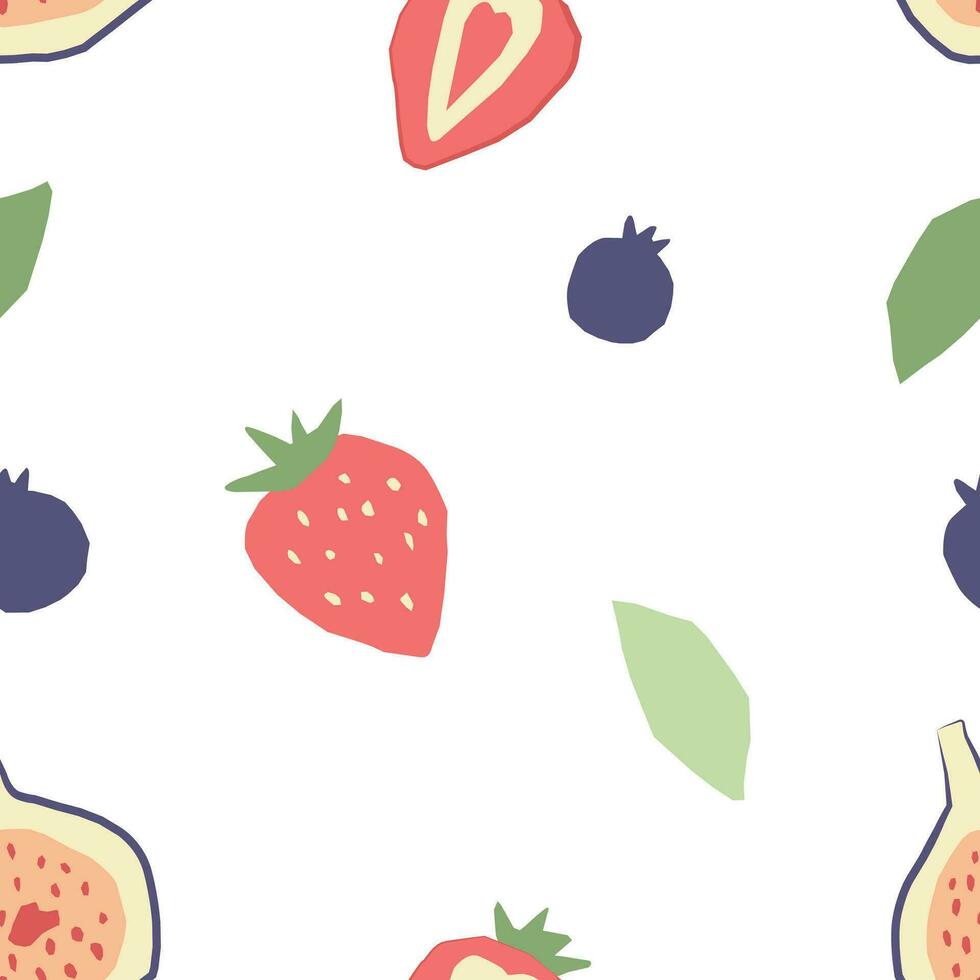 Abstract seamless pattern with berries and figs. Vector wallpaper on a white background for textiles, kitchen design or product packaging